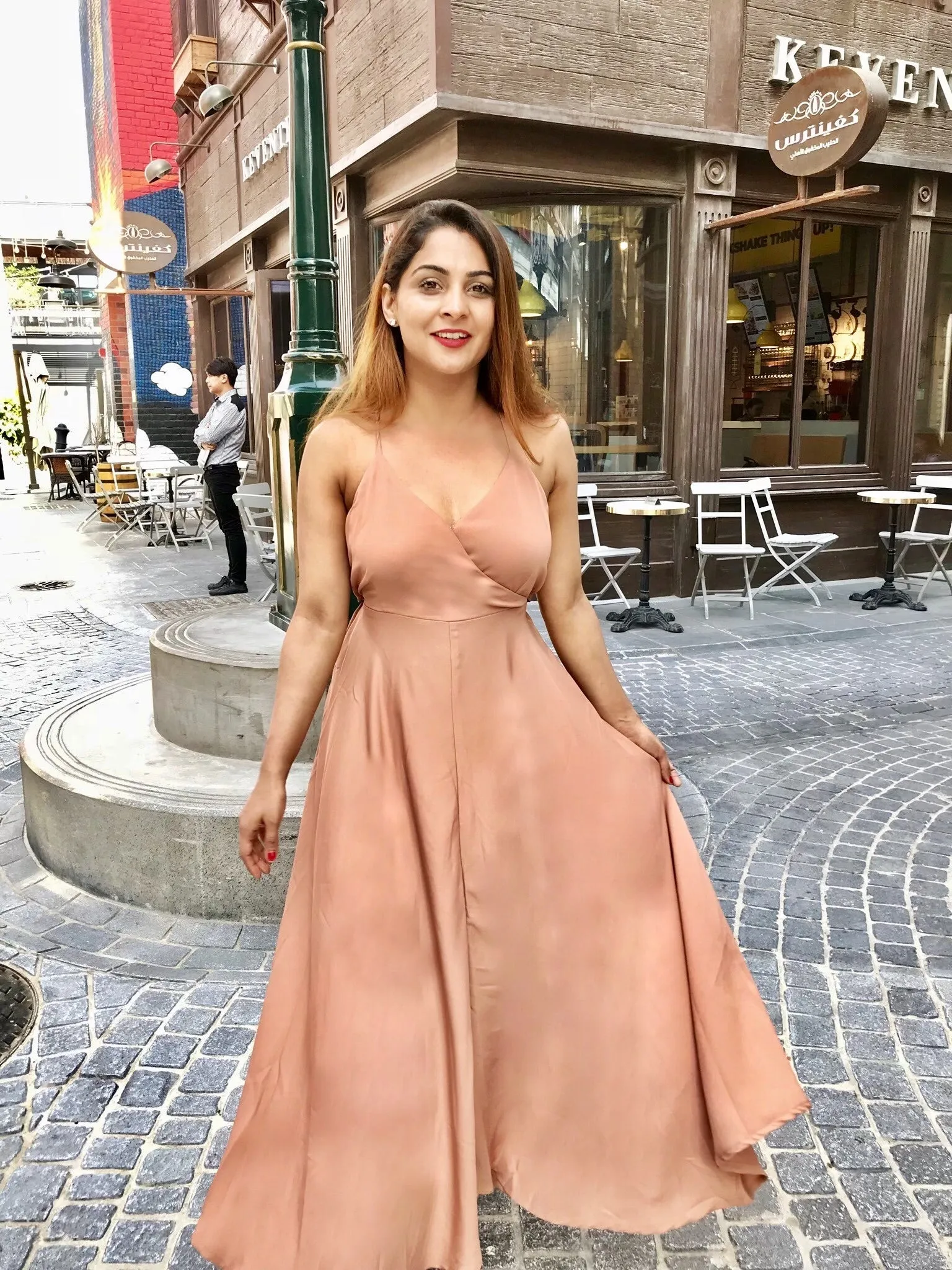 Flowy Nude Tie Up Dress