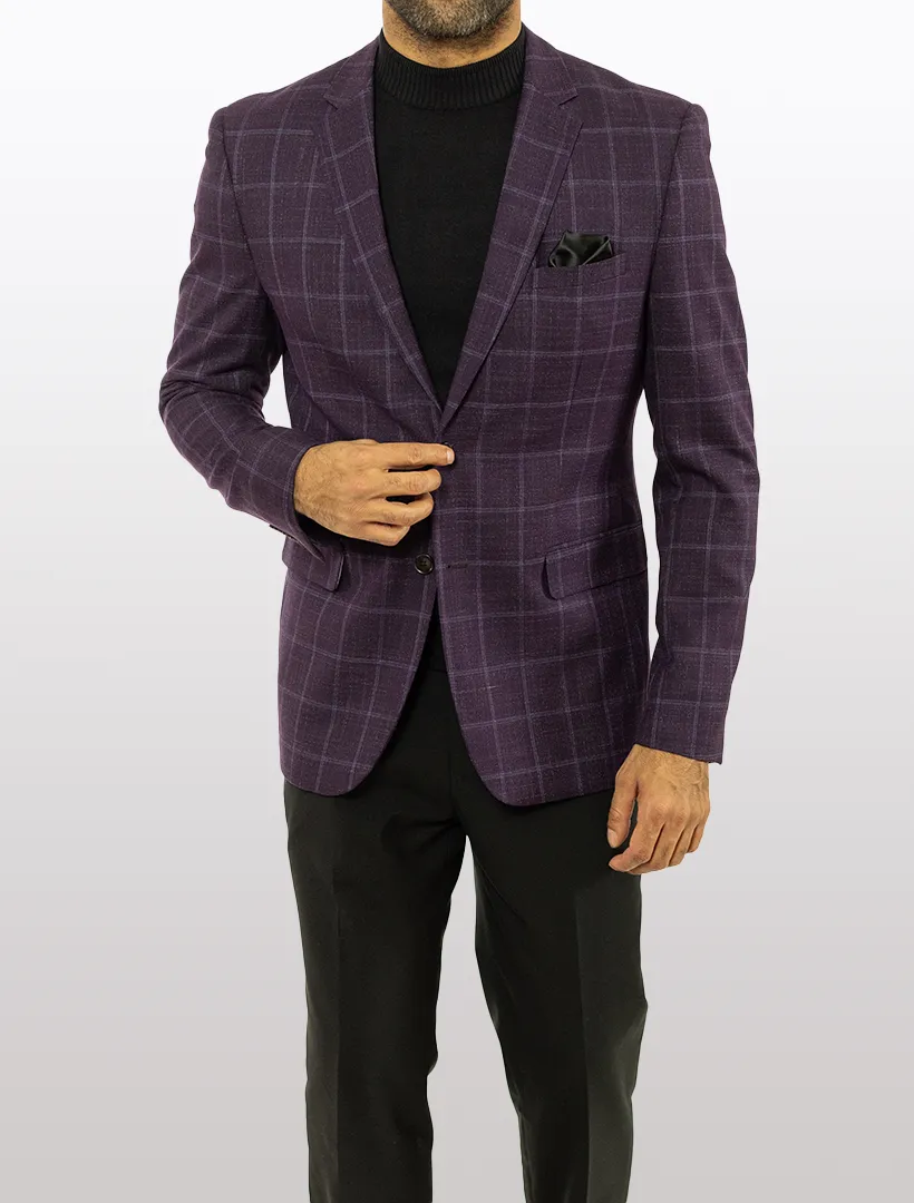 FUBU Purple with Grey Windowpane Slim Fit Sport Jacket