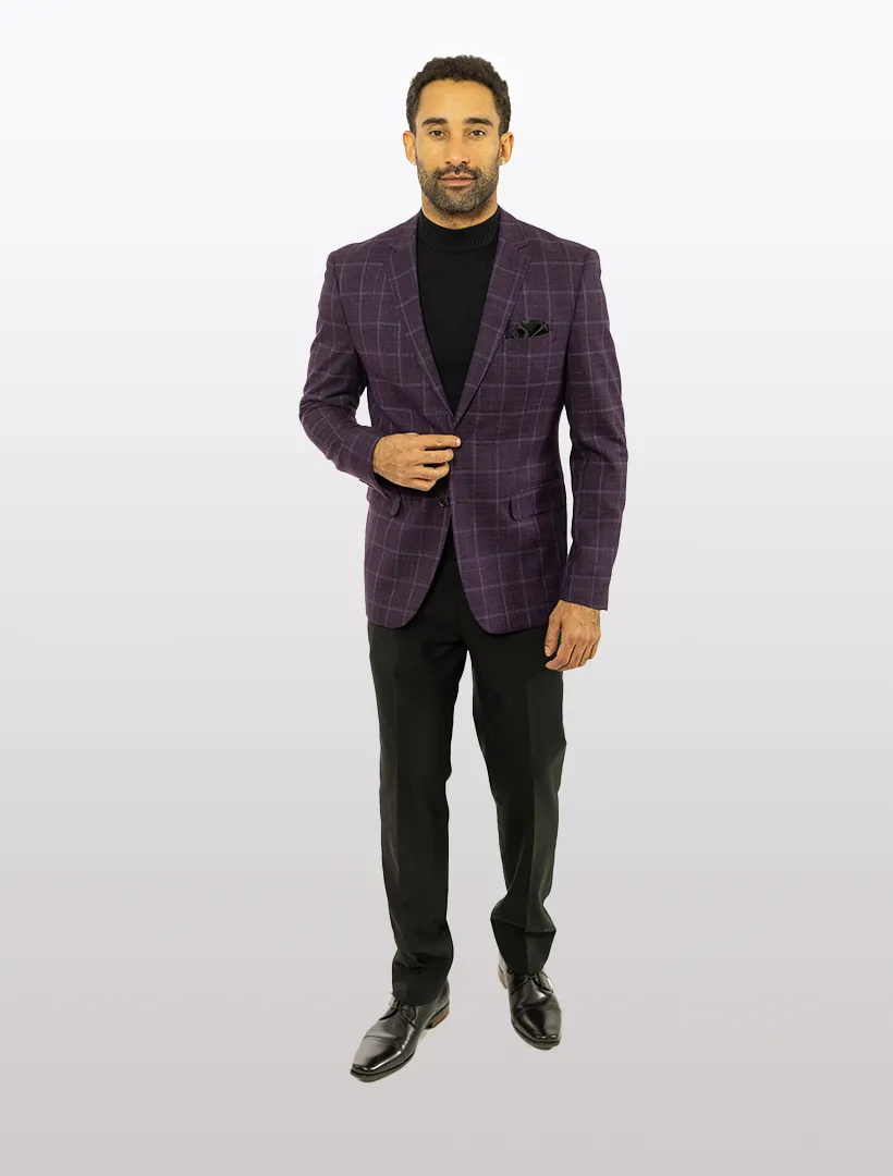 FUBU Purple with Grey Windowpane Slim Fit Sport Jacket