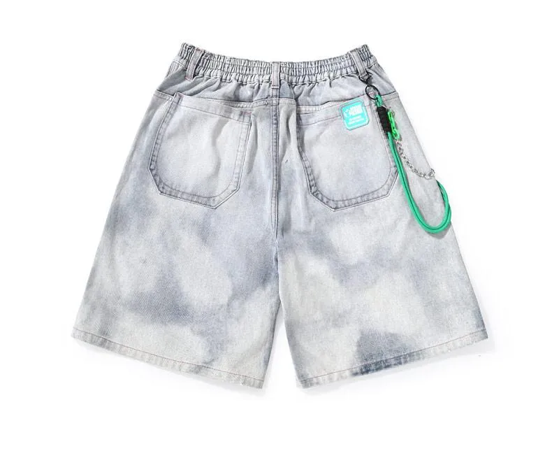 Fun Pleated Detachable Braided Rope Chain Denim Shorts