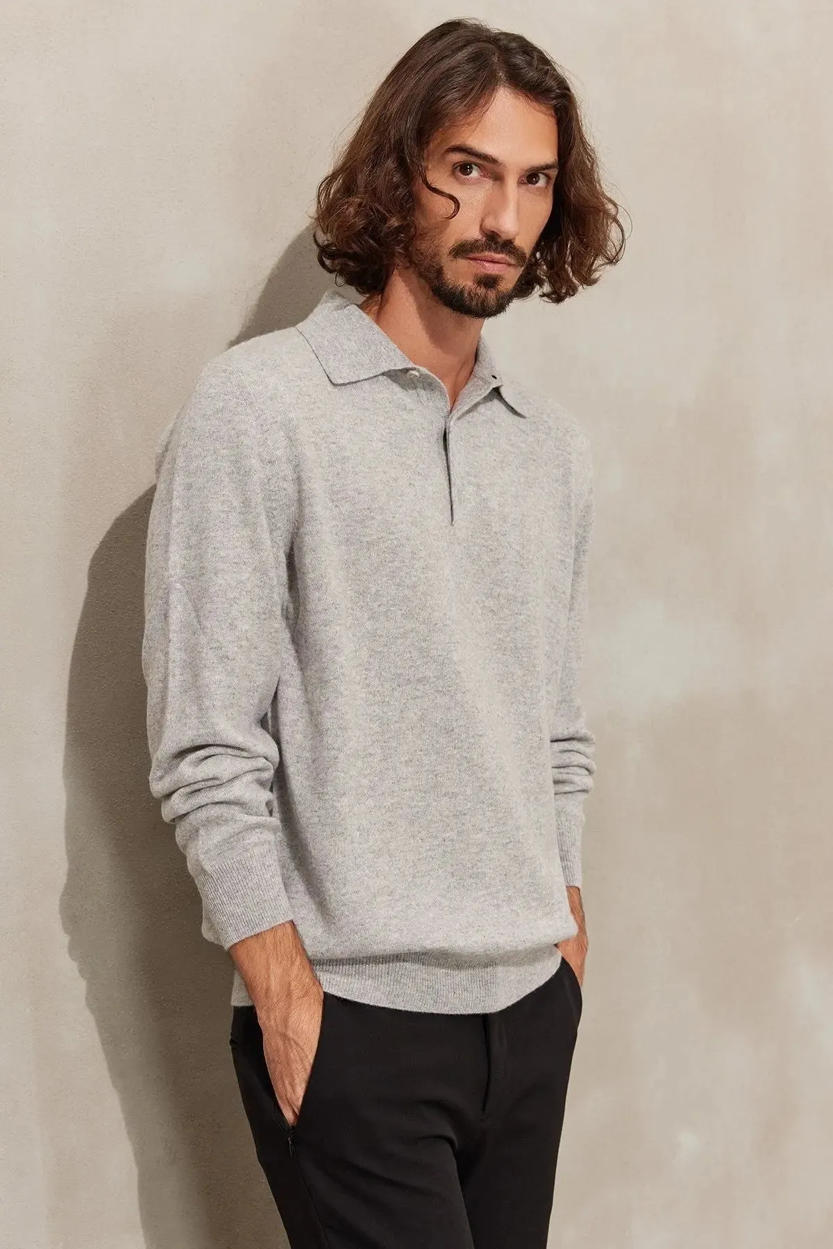 Gray Melange Pure Cashmere Men's Sweater