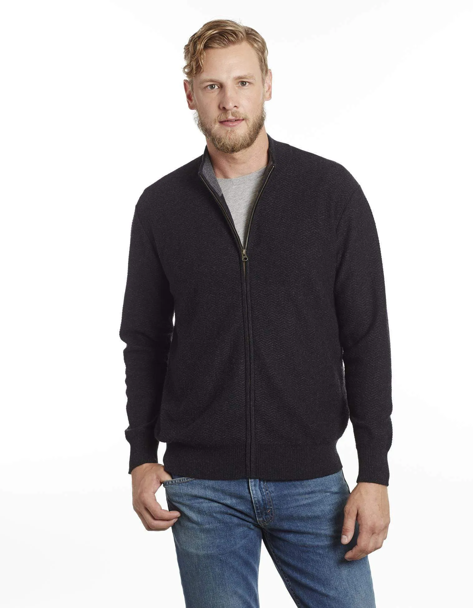 Herringbone Texture Men's Cashmere Cardigan Sweater