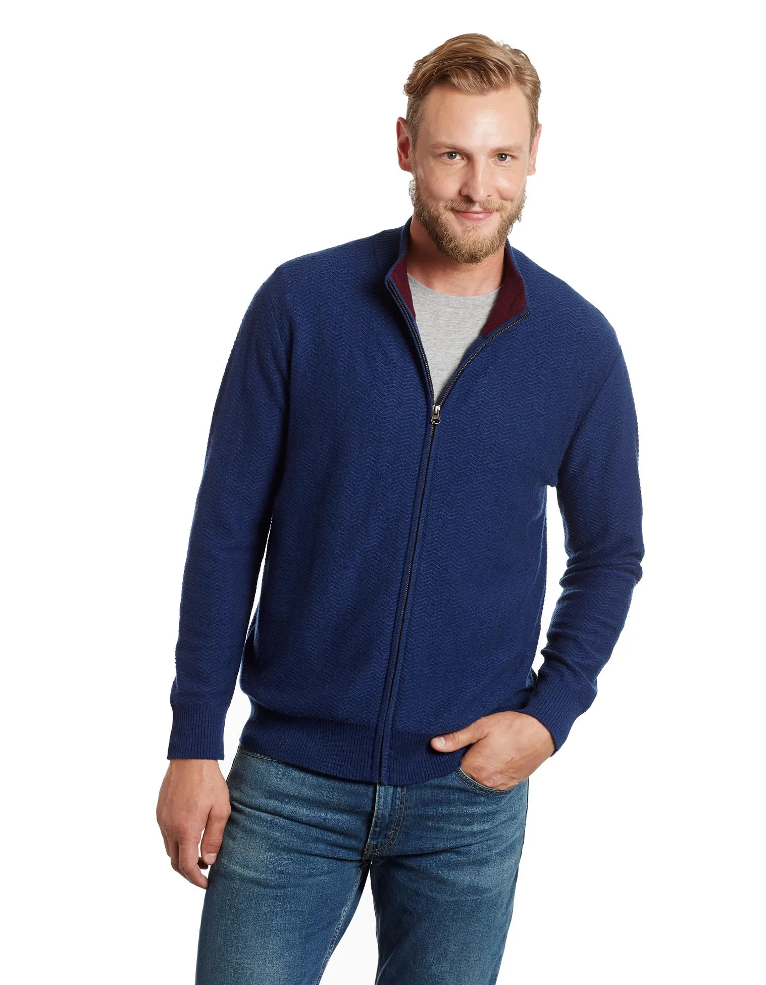 Herringbone Texture Men's Cashmere Cardigan Sweater