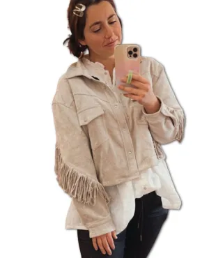 Hot Cocoa Fringe Jacket Almond