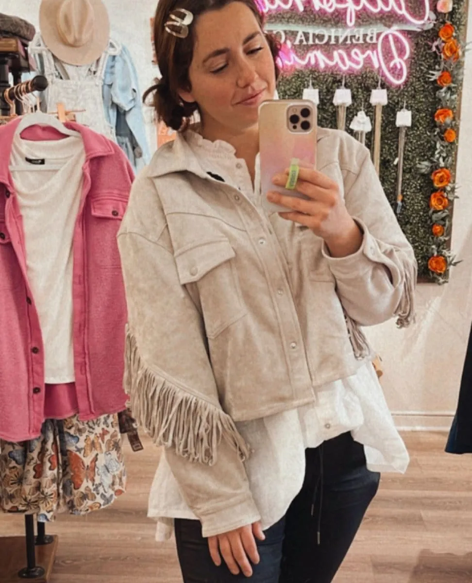 Hot Cocoa Fringe Jacket Almond