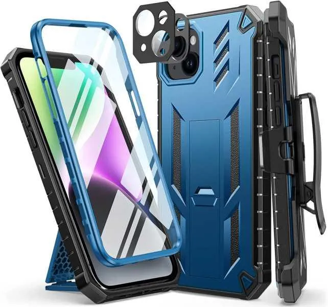 iPhone 14 Plus 6.7 inches Heavy Duty Cover Rugged Belt Clip Holster with Kickstand