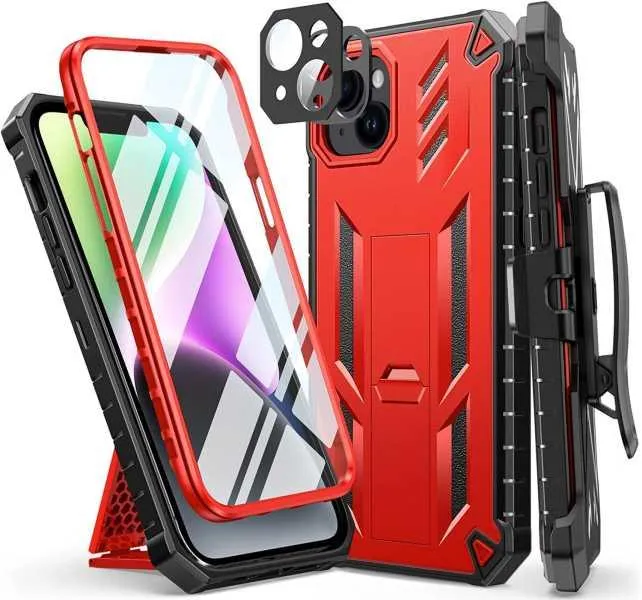 iPhone 14 Plus 6.7 inches Heavy Duty Cover Rugged Belt Clip Holster with Kickstand