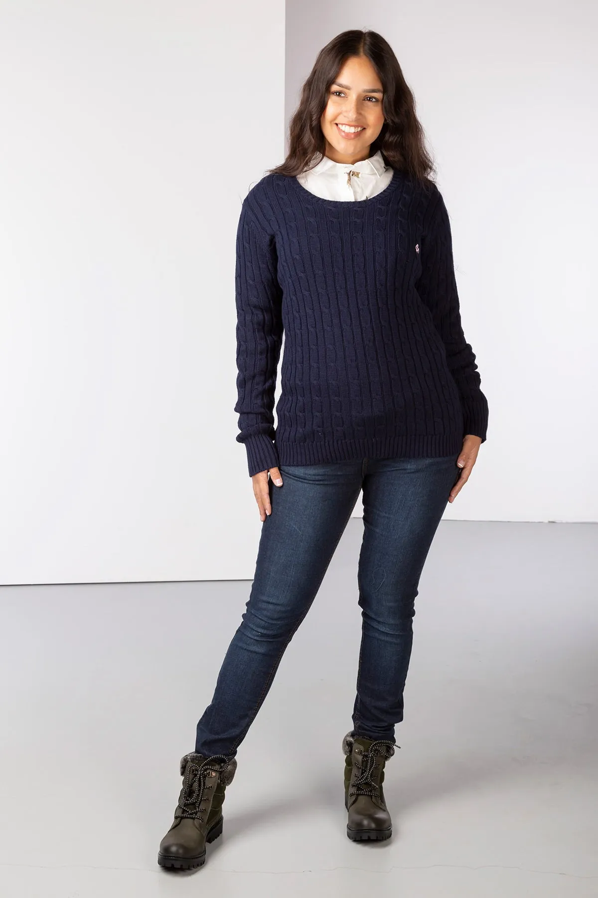 Ladies Crew Neck Cable Knit Jumper - Emma