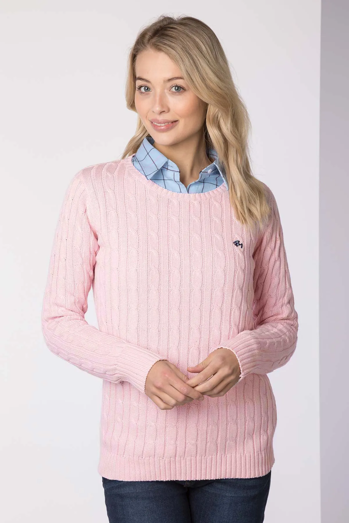 Ladies Crew Neck Cable Knit Jumper - Emma