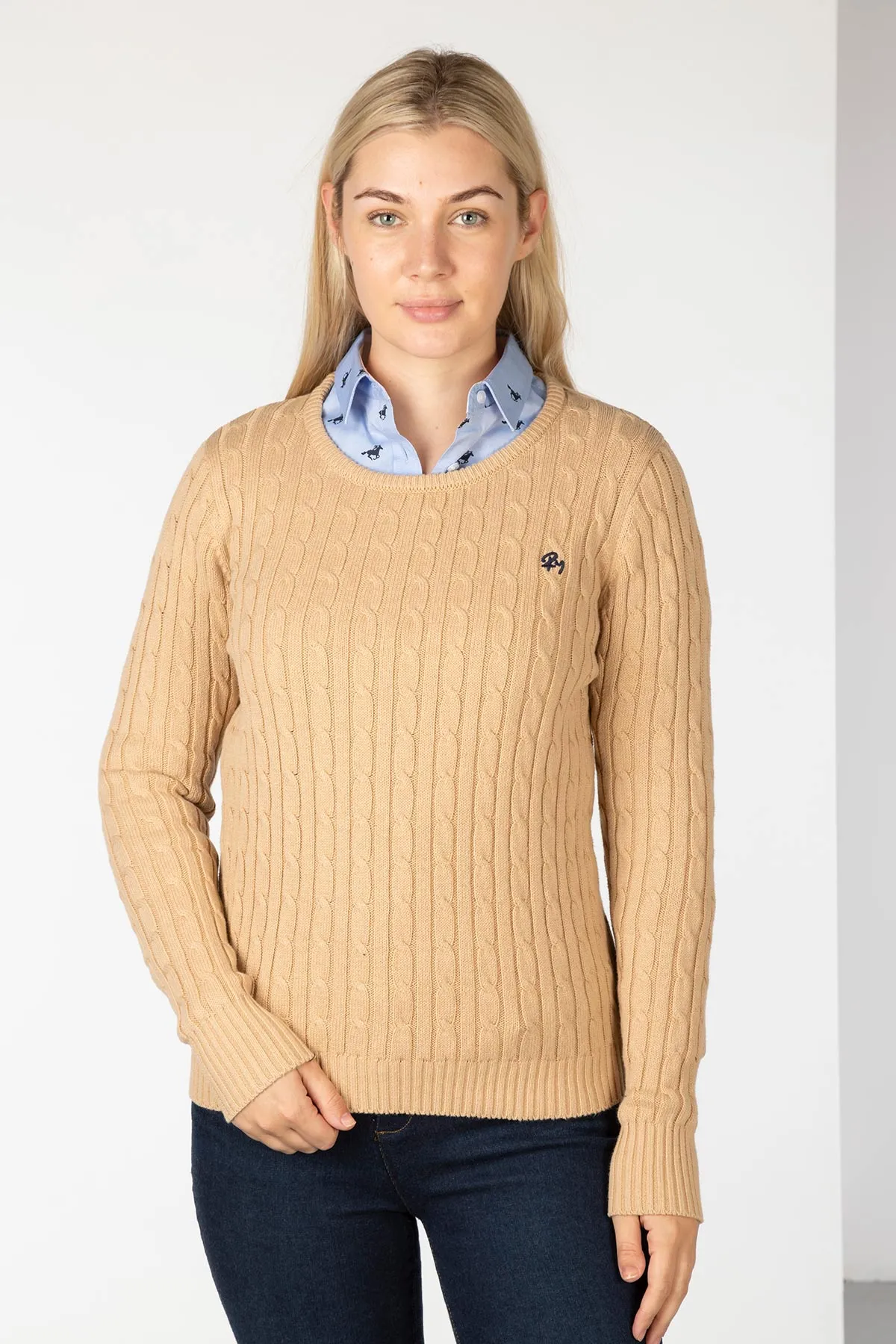 Ladies Crew Neck Cable Knit Jumper - Emma