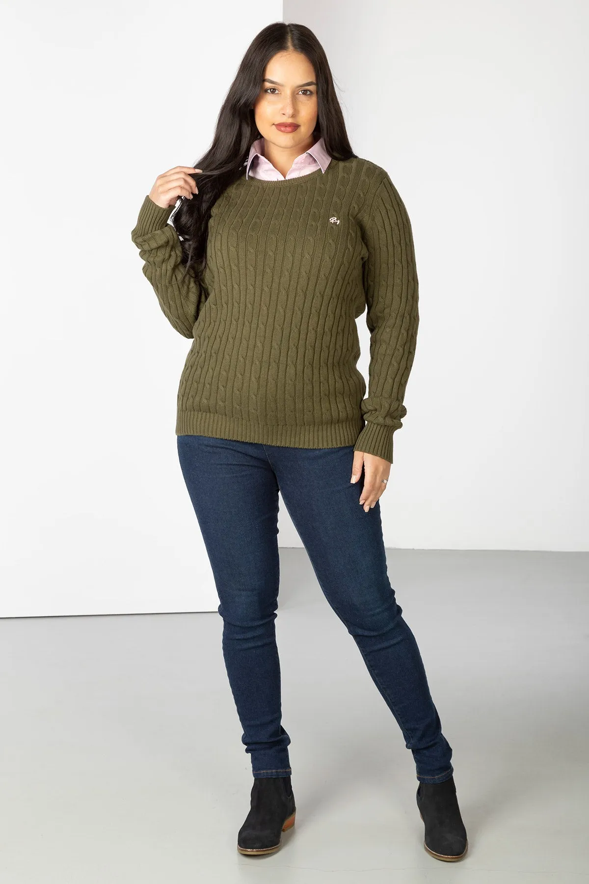 Ladies Crew Neck Cable Knit Jumper - Emma