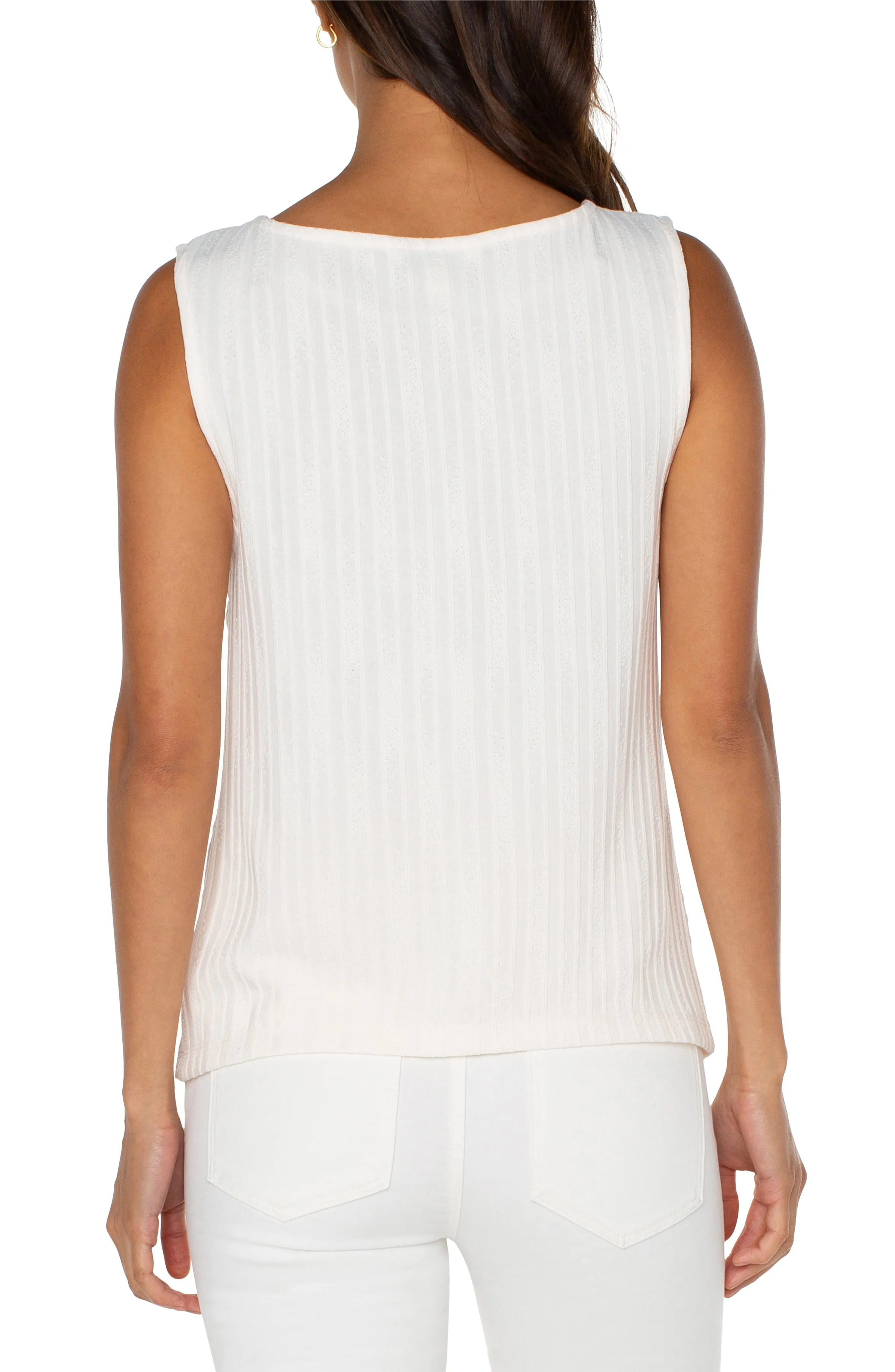 Liverpool Sleeveless Miter Front Boat Neck Knit Top (French Cream)