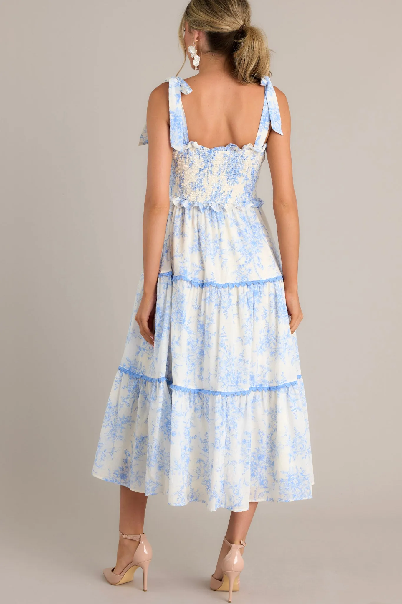 Meadow Serenade Blue Floral Toile Midi Dress