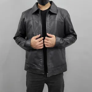 Men's Black Short Length Zip up Genuine Leather Coat