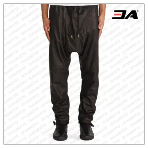 Mens Leather Drop Crotch Skinny Pants With Toggle Closure Hem