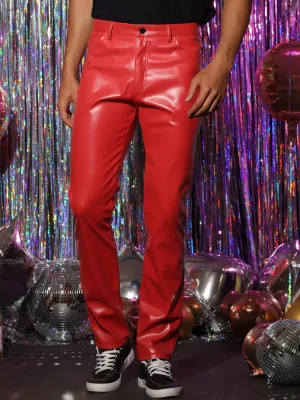 Men's Red Stylish Faux Leather Pants