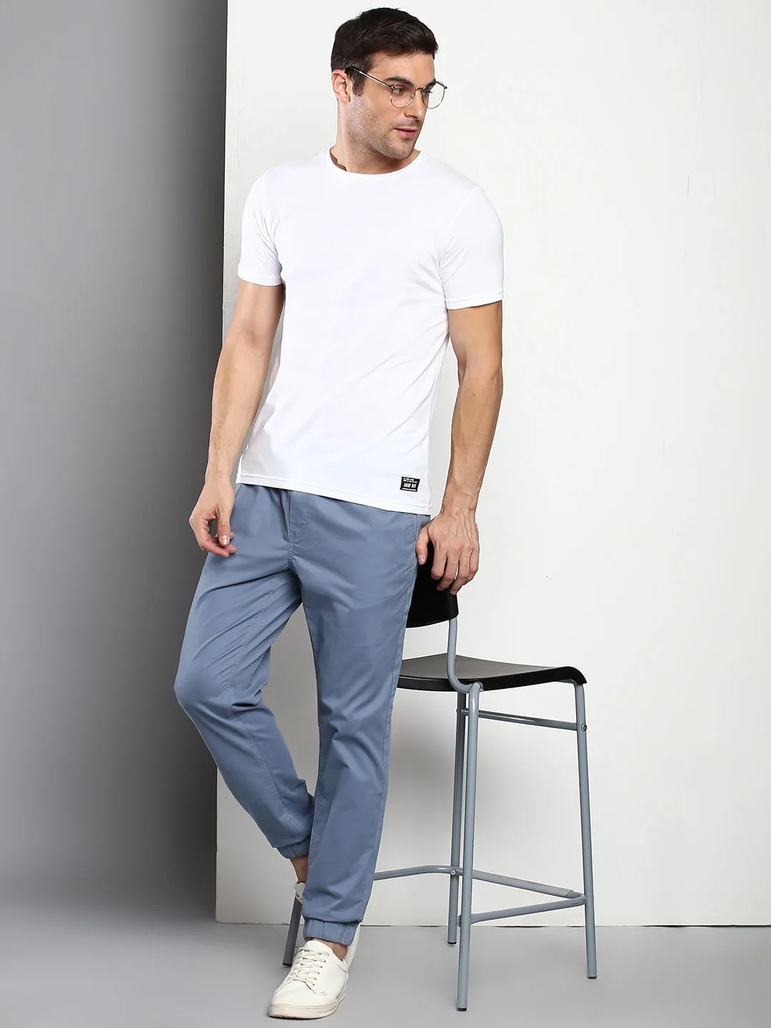 Men's Straight Fit Cotton Joggers (Steelblue)