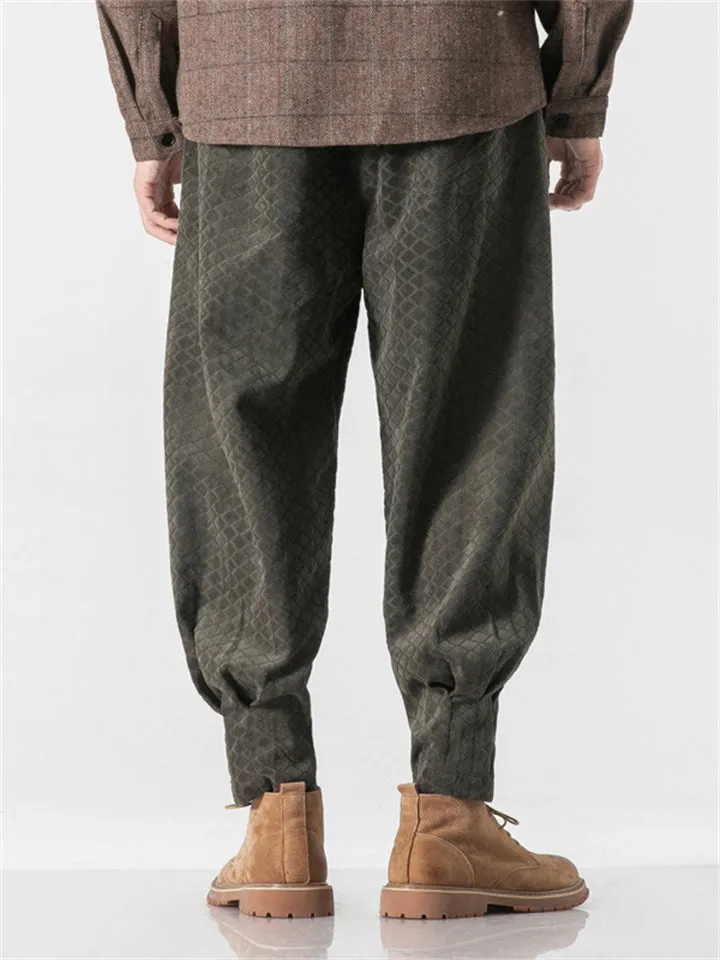 Men's Stylish Embroidery Corduroy Plaid Casual Pants