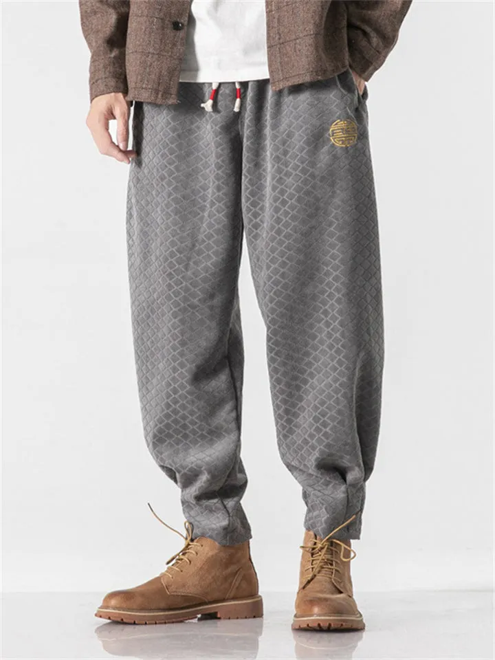 Men's Stylish Embroidery Corduroy Plaid Casual Pants