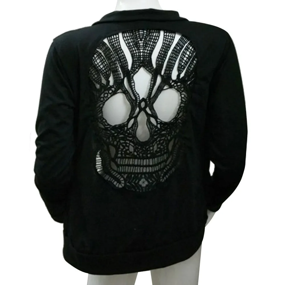 Metal Skull Back Cut Out Women's Coat Jacket