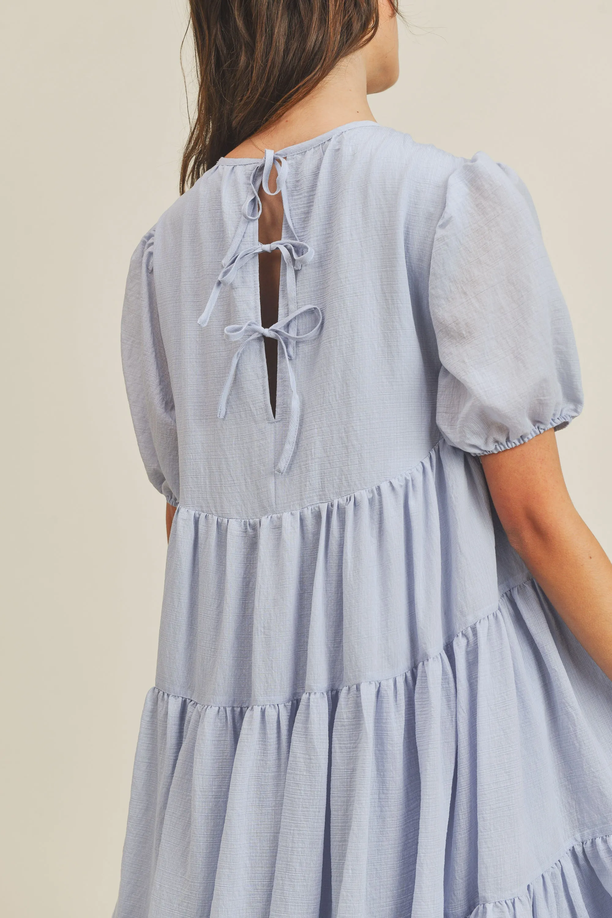 MICAH TIERED PUFF SLEEVE MIDI DRESS