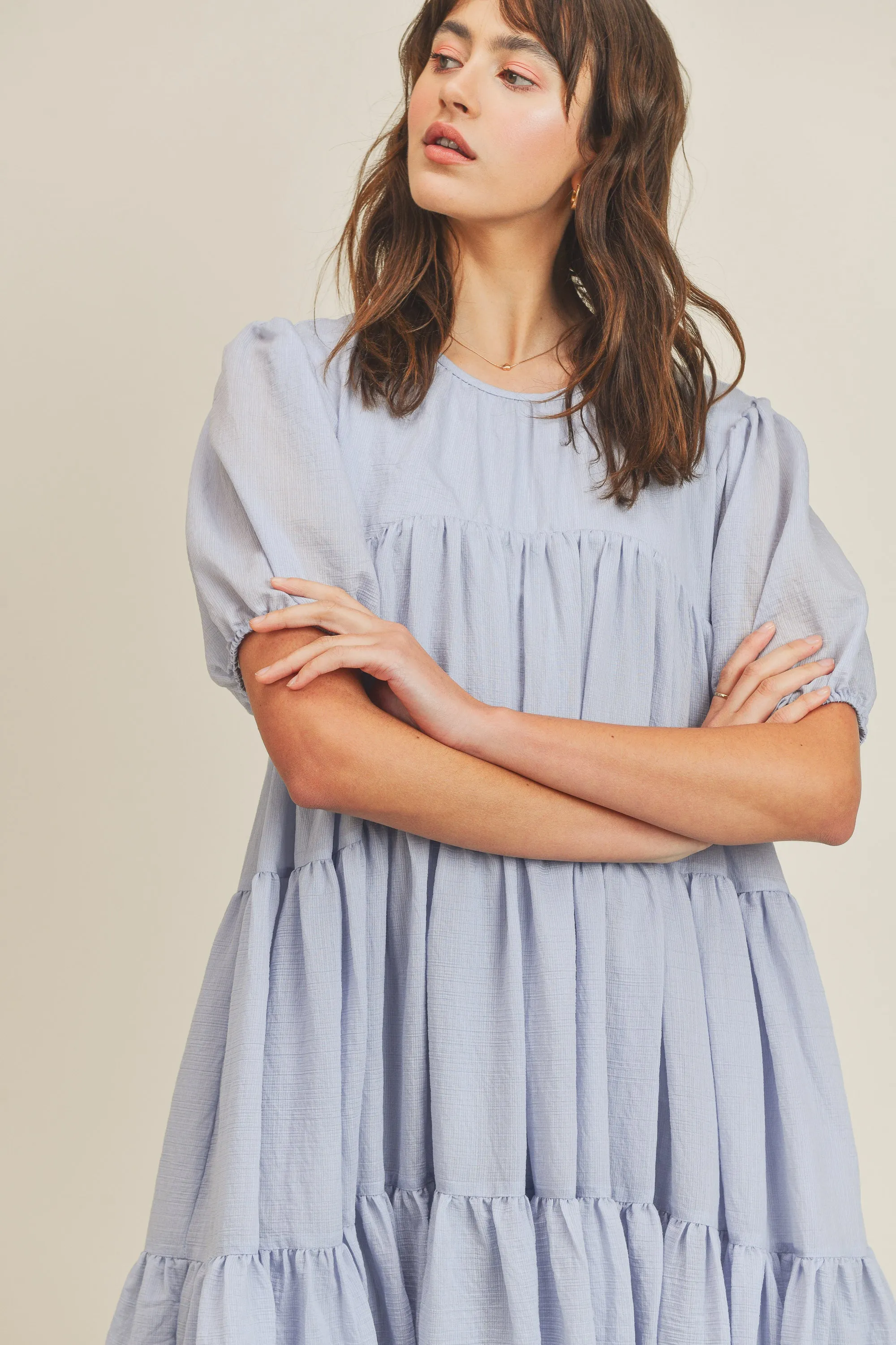 MICAH TIERED PUFF SLEEVE MIDI DRESS