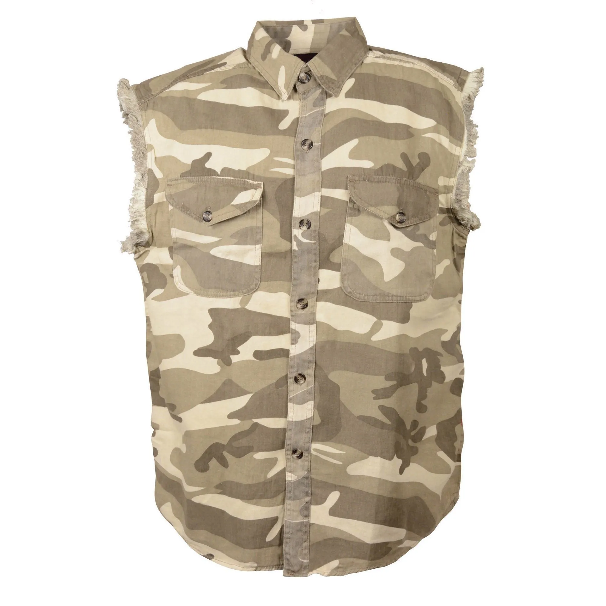 Milwaukee Performance Denim-DM4009-Men’s Sand Camo Lightweight Sleeveless Denim Shirt