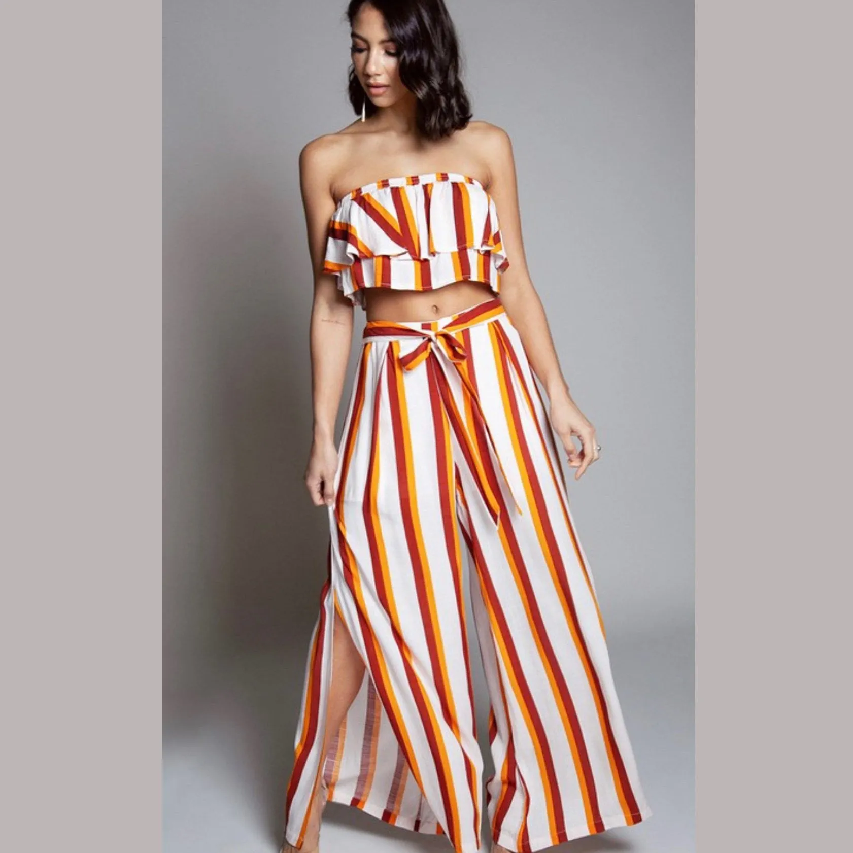 Orange Striped Pants Set