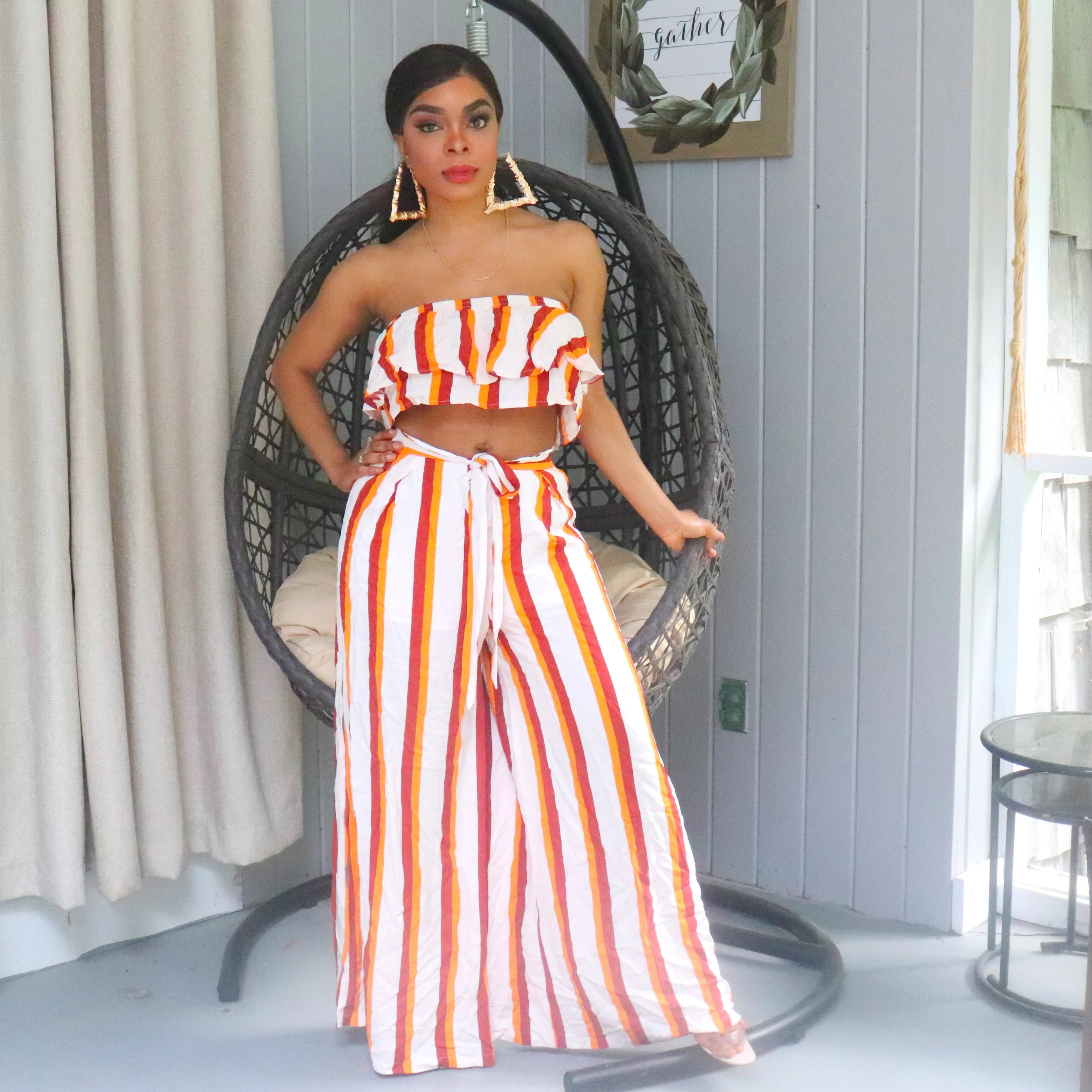 Orange Striped Pants Set