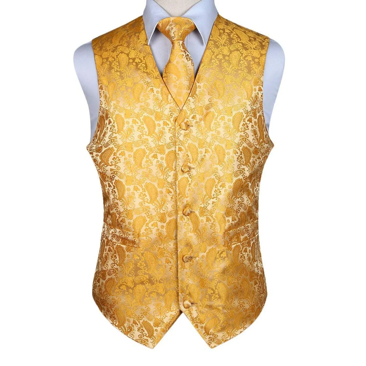 Paisley Floral 3pc Suit Vest Set - DEEP YELLOW