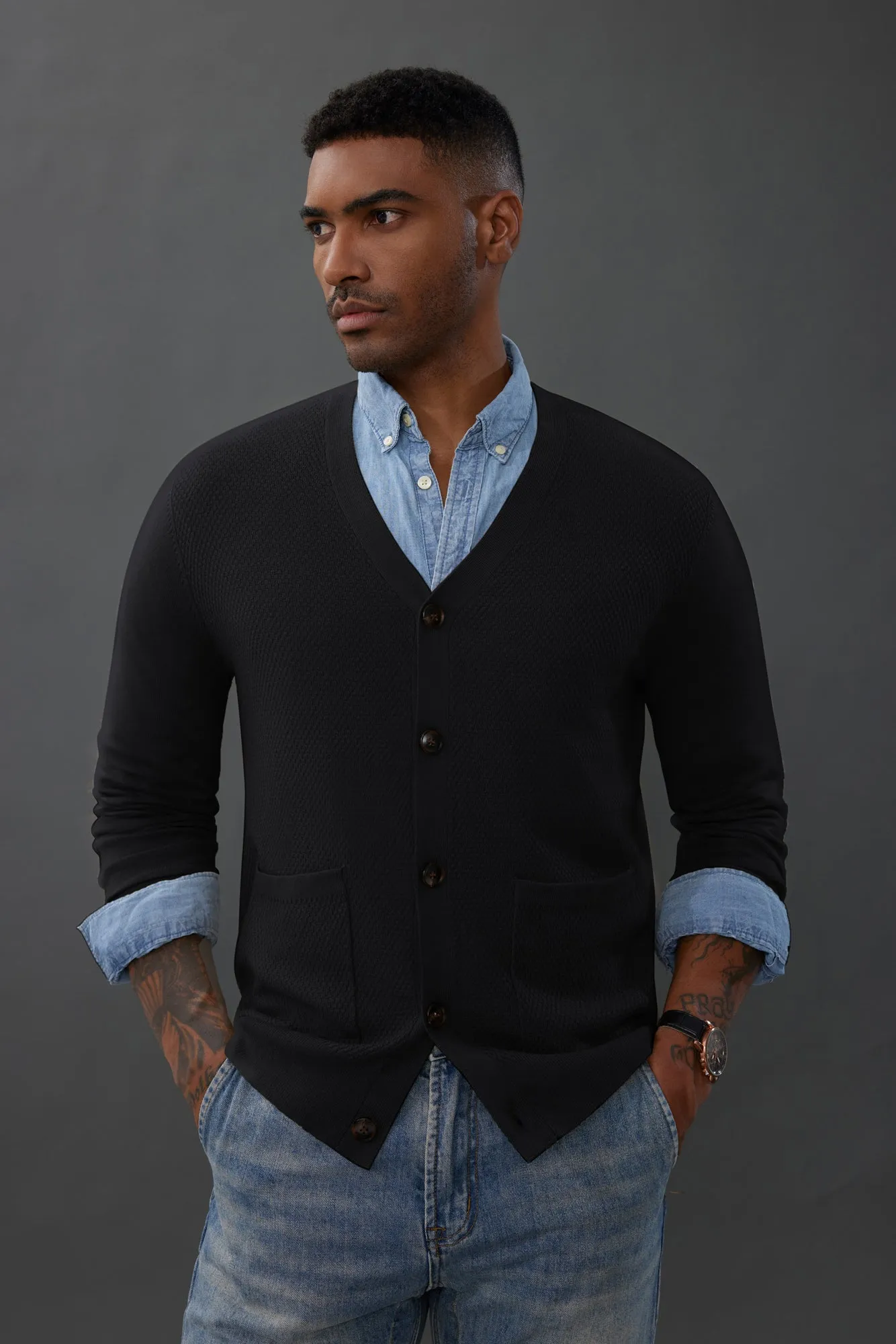 Paul Jones Men's Casual Cardigan Sweaters Long Sleeve V-Neck Cardigans Button-up Knitted Sweater