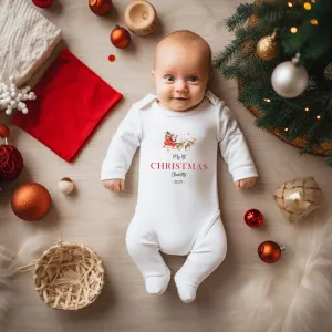 Personalised First Christmas Baby Outfit- My First Christmas Sleepsuit or Vest - 1st Xmas Santa Sleigh