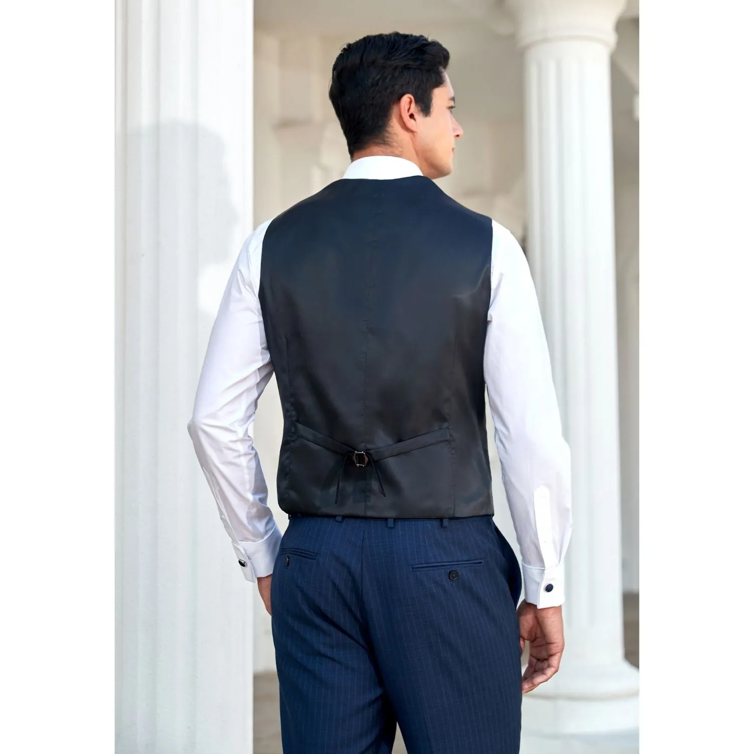 Plaid Slim Suit Vest - A-BLACK