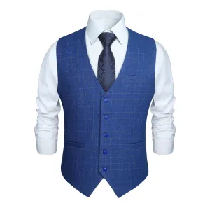 Plaid Slim Suit Vest - A-ROYAL BLUE