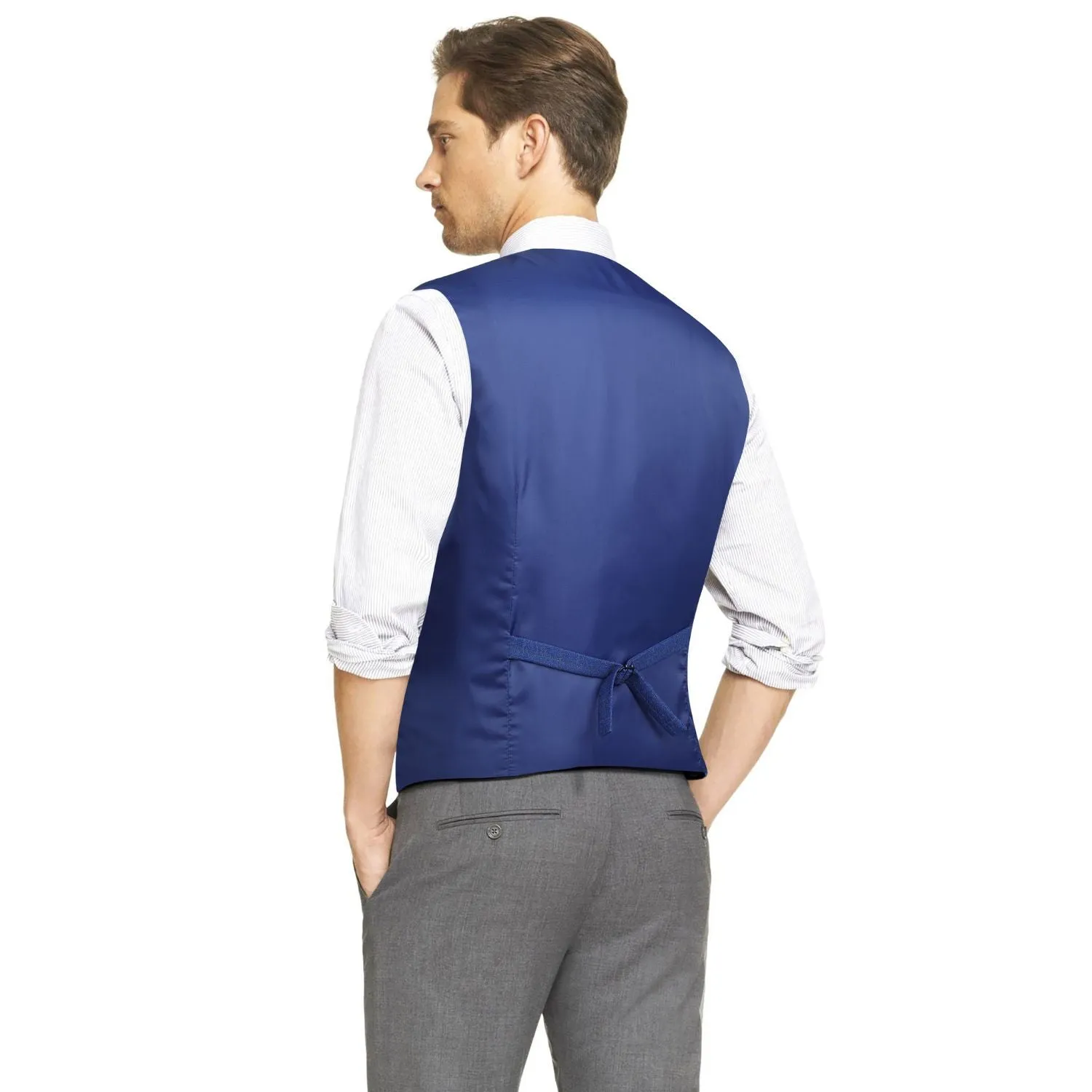 Plaid Slim Suit Vest - A-ROYAL BLUE