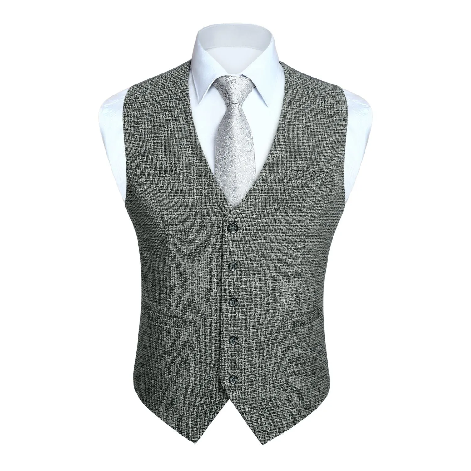 Plaid Slim Suit Vest - B5-GREY