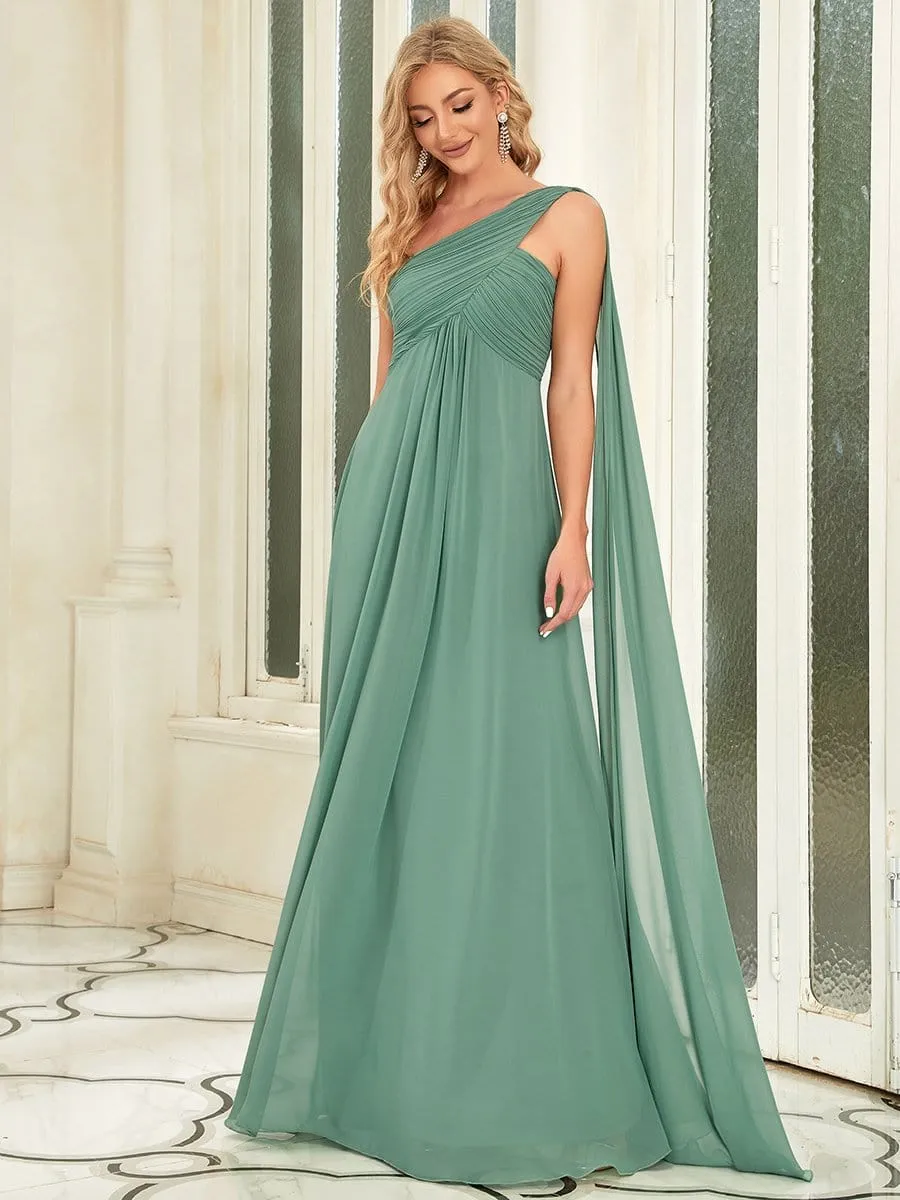 Pleated One Shoulder Long Chiffon Formal Evening Dress