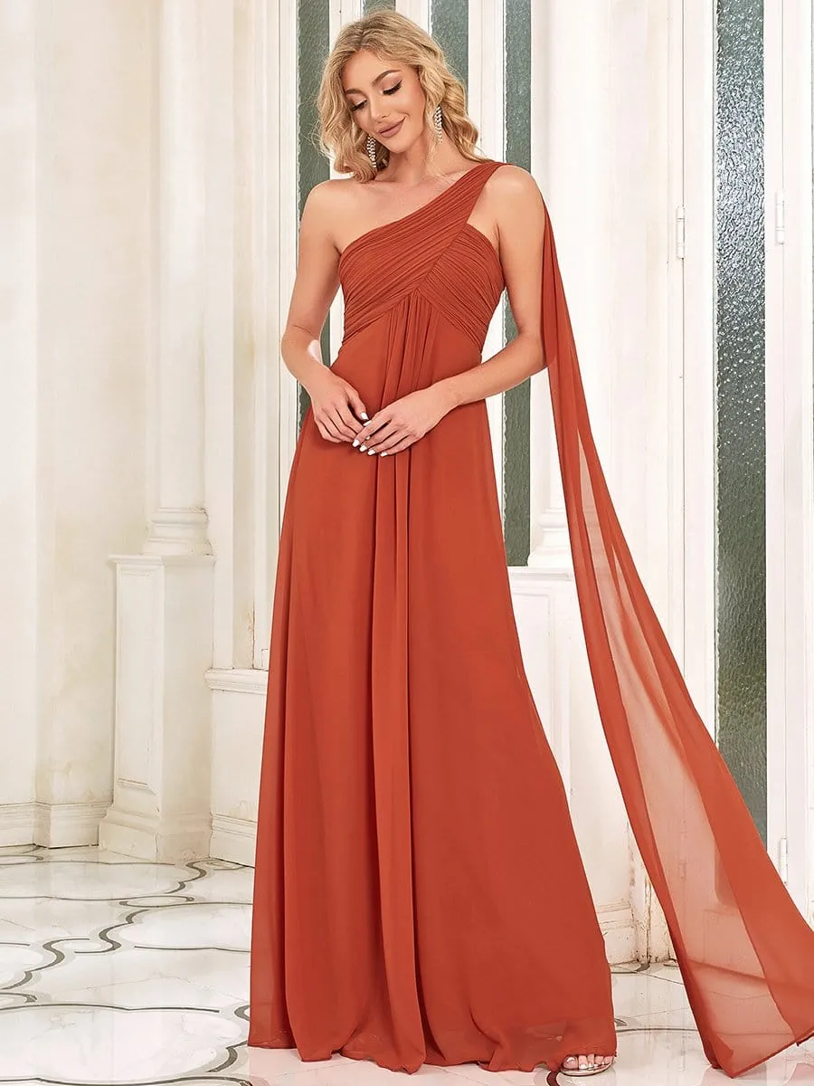 Pleated One Shoulder Long Chiffon Formal Evening Dress