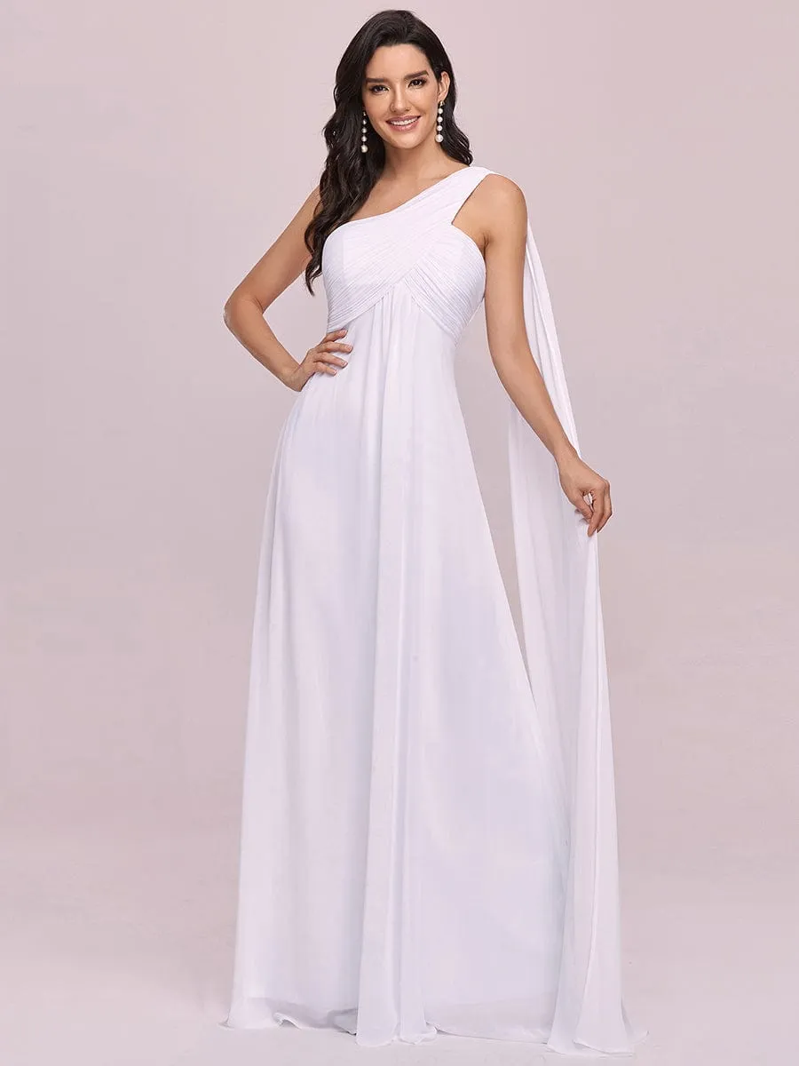 Pleated One Shoulder Long Chiffon Formal Evening Dress