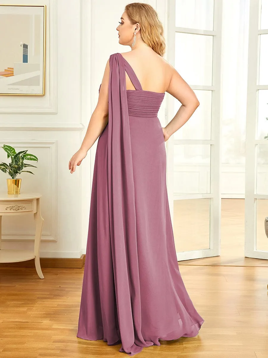 Pleated One Shoulder Long Chiffon Formal Evening Dress