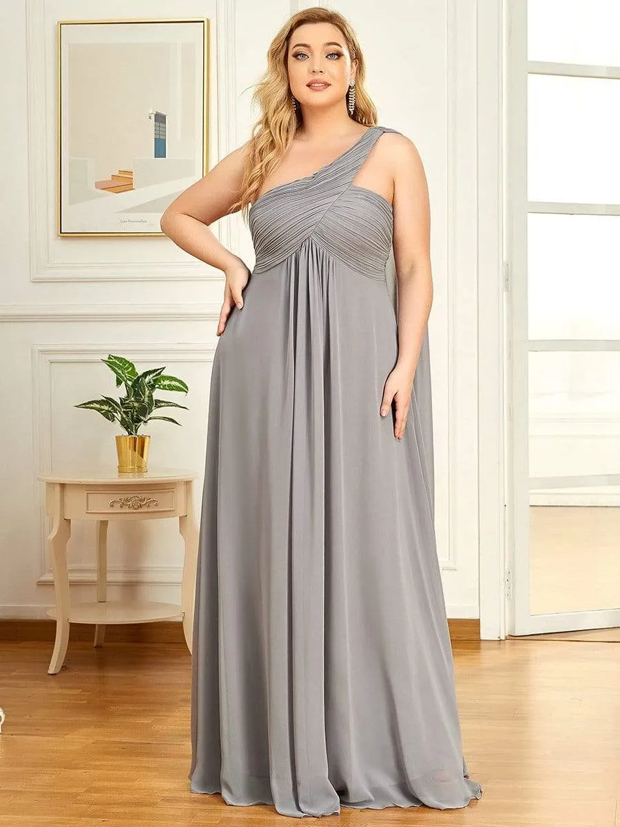 Pleated One Shoulder Long Chiffon Formal Evening Dress