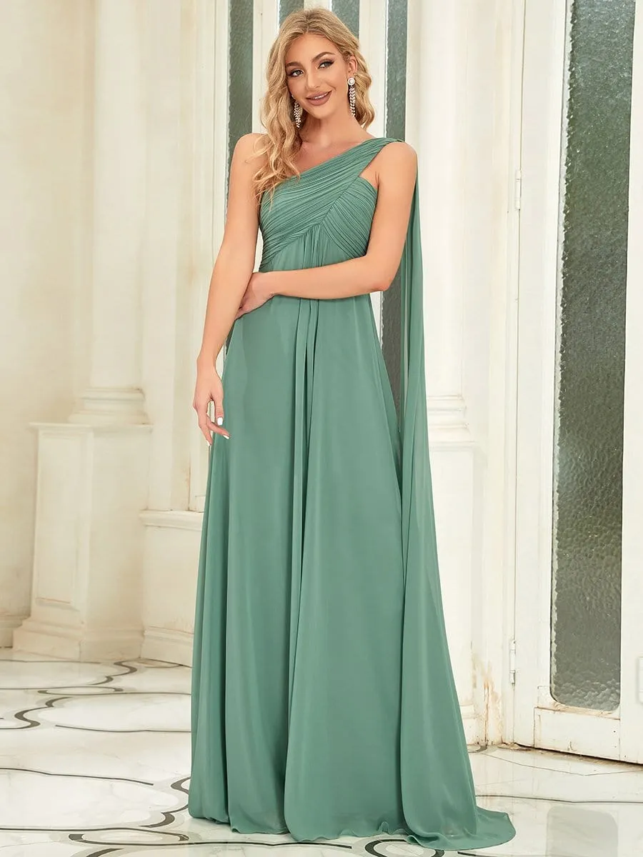 Pleated One Shoulder Long Chiffon Formal Evening Dress