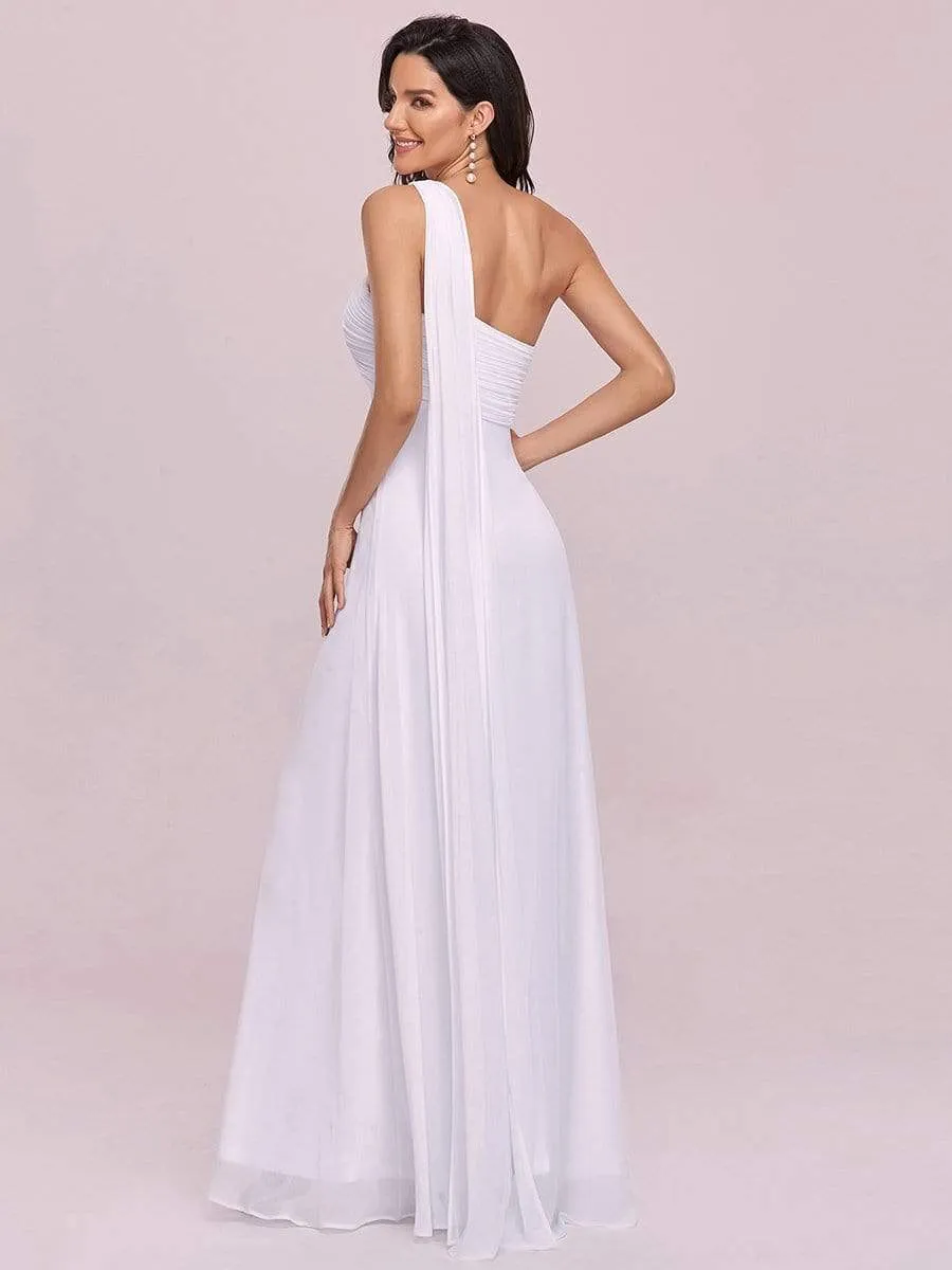 Pleated One Shoulder Long Chiffon Formal Evening Dress