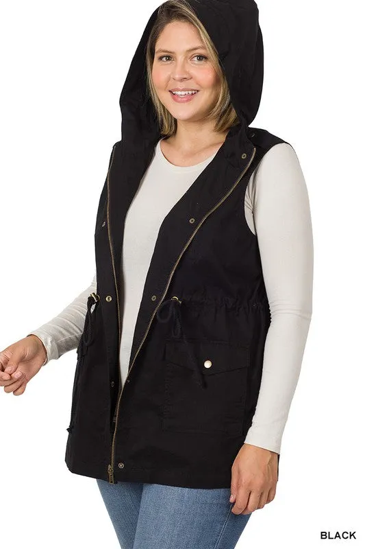 PLUS Drawstring Waist Military Hoodie Vest (2 Colors)