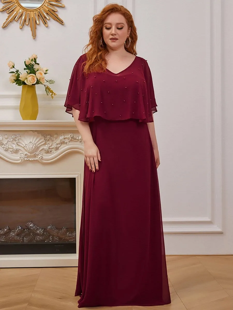 Plus Size Charming Plus Size Flowy Sleeve V-neck A-line Floor Length Evening Dress