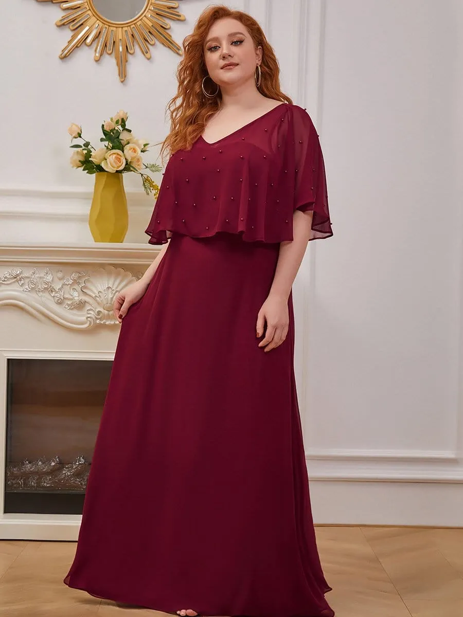 Plus Size Charming Plus Size Flowy Sleeve V-neck A-line Floor Length Evening Dress