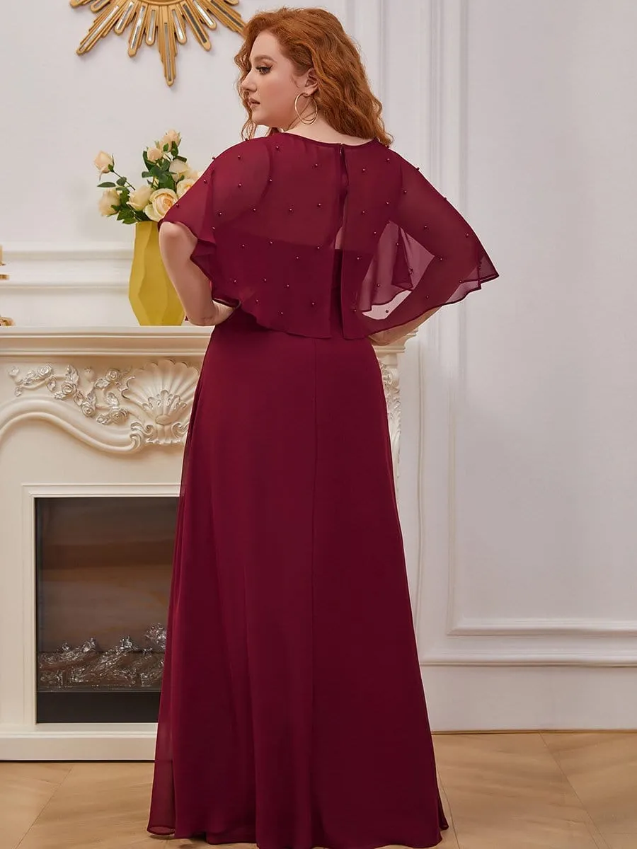 Plus Size Charming Plus Size Flowy Sleeve V-neck A-line Floor Length Evening Dress