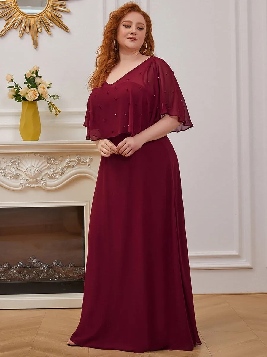 Plus Size Charming Plus Size Flowy Sleeve V-neck A-line Floor Length Evening Dress