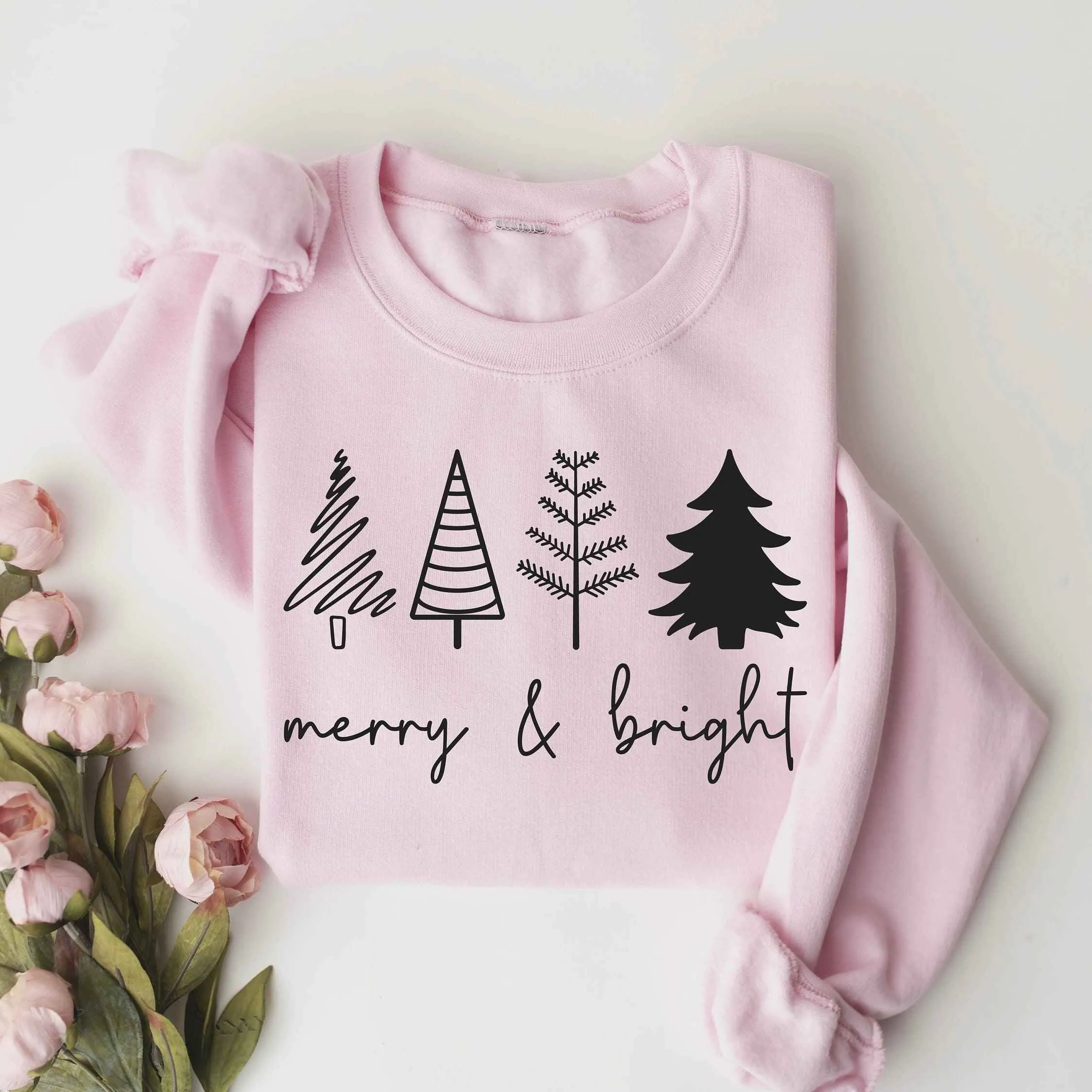 "Merry & Bright" Christmas Tree Sweatshirt – Festive Red Holiday Wear