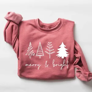 "Merry & Bright" Christmas Tree Sweatshirt – Festive Red Holiday Wear